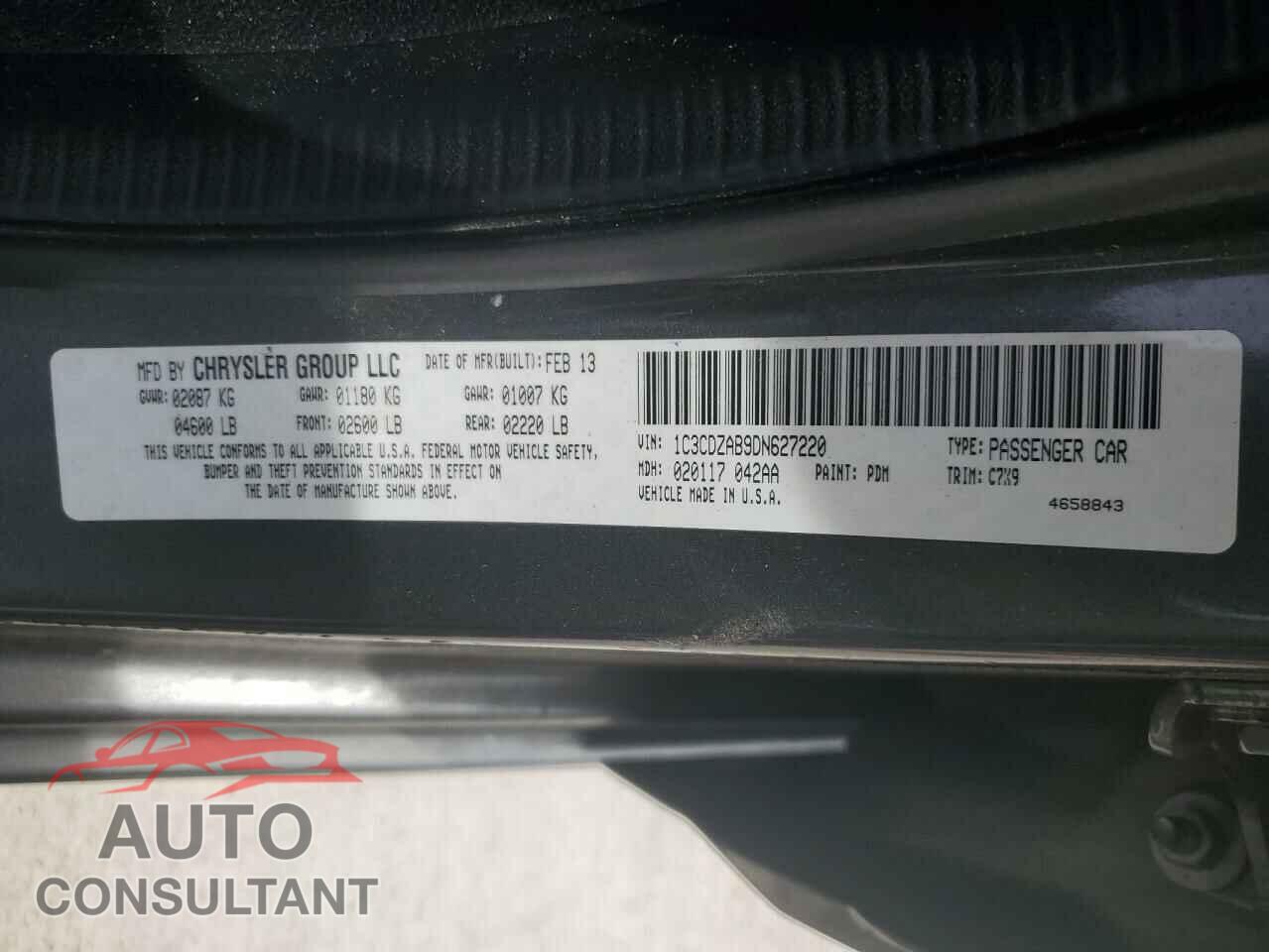 DODGE AVENGER 2013 - 1C3CDZAB9DN627220