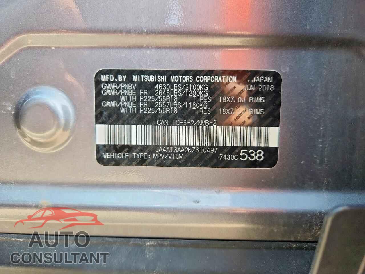MITSUBISHI ECLIPSE 2019 - JA4AT3AA2KZ600497
