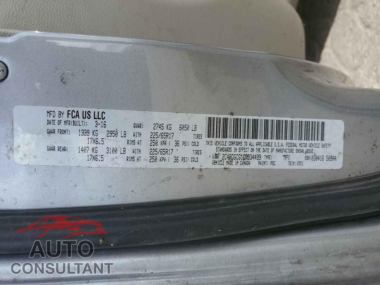 DODGE CARAVAN 2016 - 2C4RDGCG1GR334499