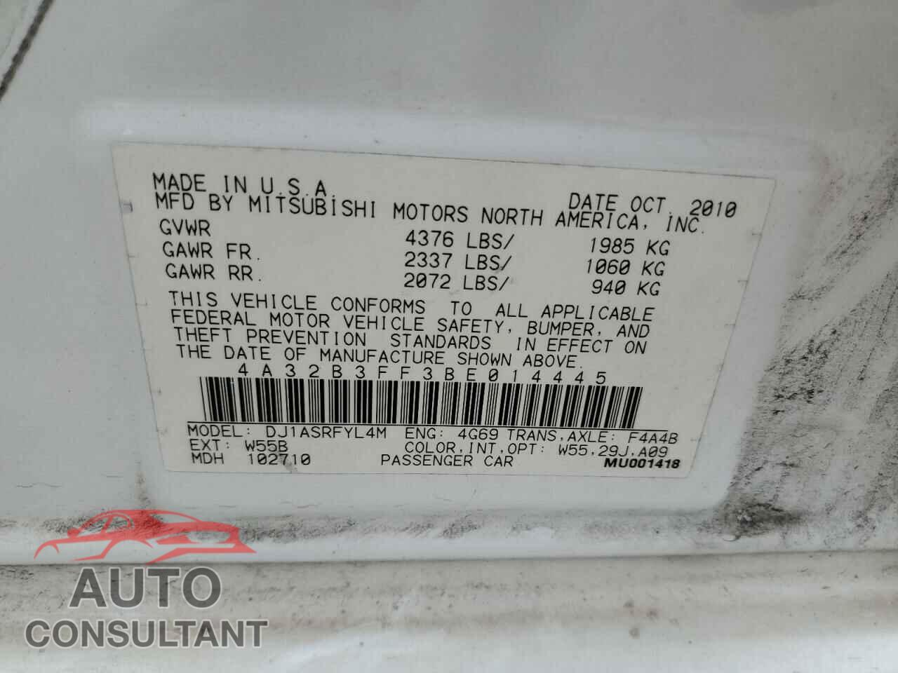 MITSUBISHI GALANT 2011 - 4A32B3FF3BE014445