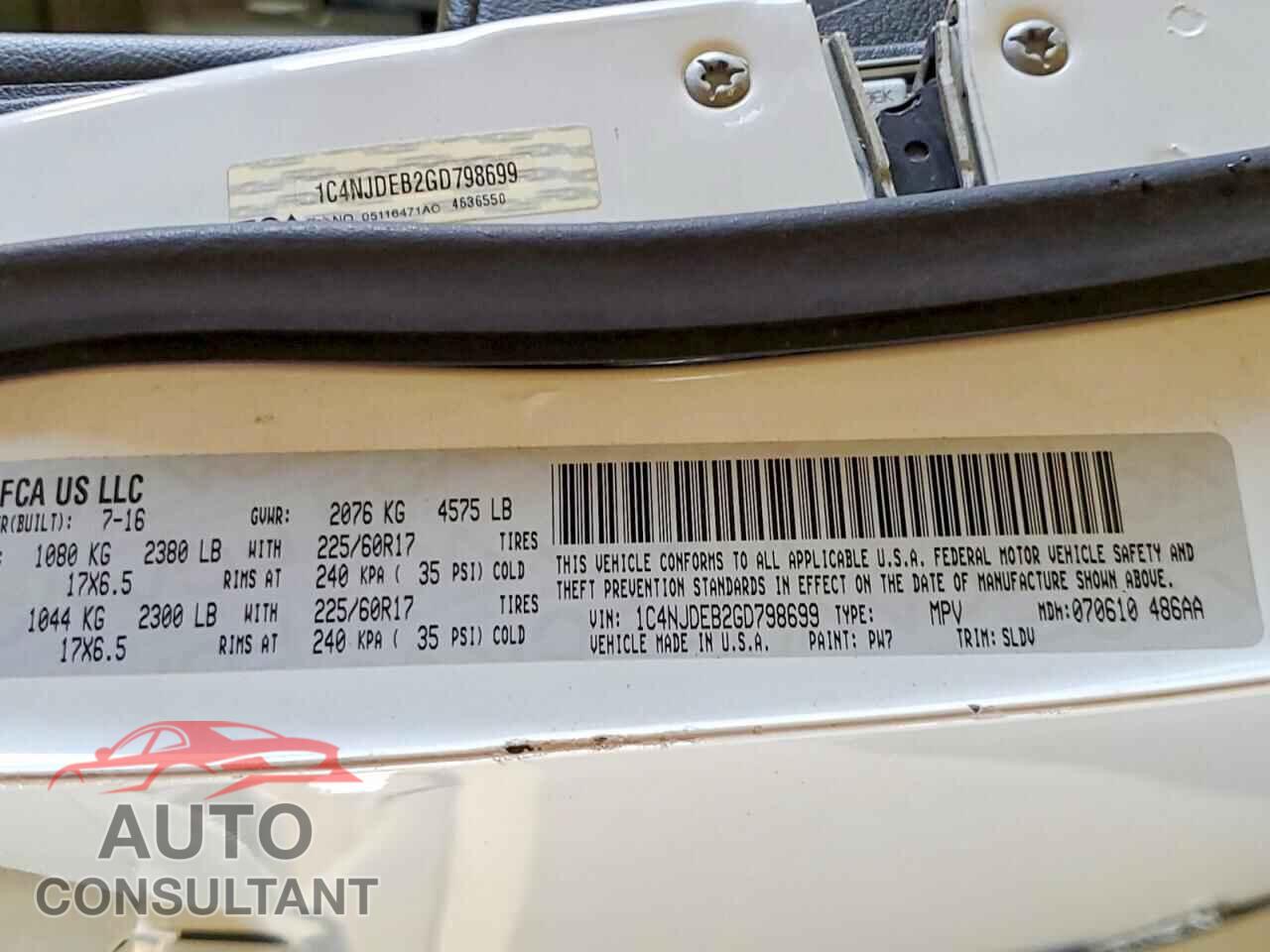JEEP COMPASS 2016 - 1C4NJDEB2GD798699