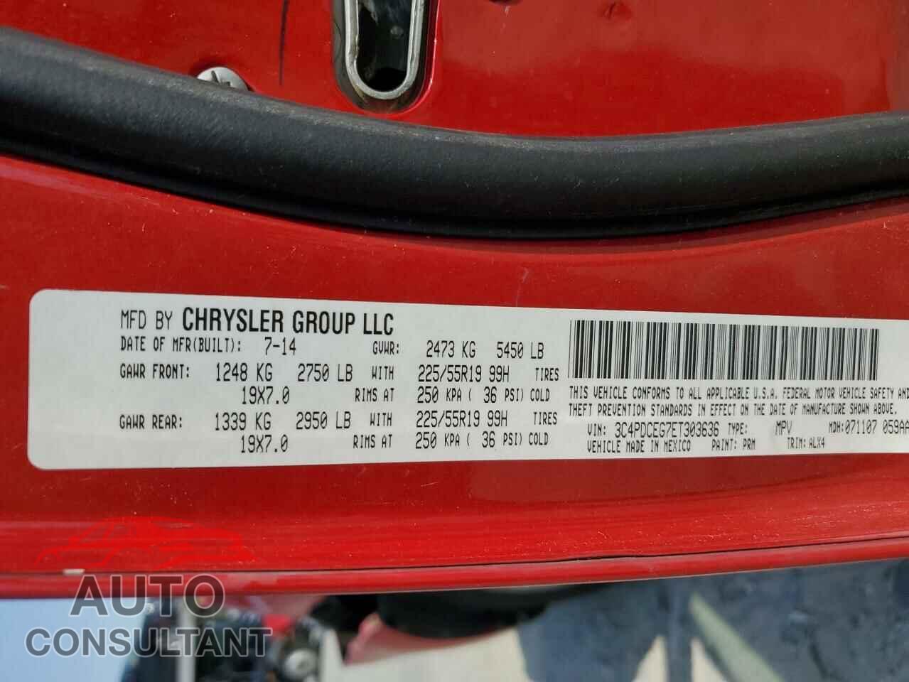 DODGE JOURNEY 2014 - 3C4PDCEG7ET303636