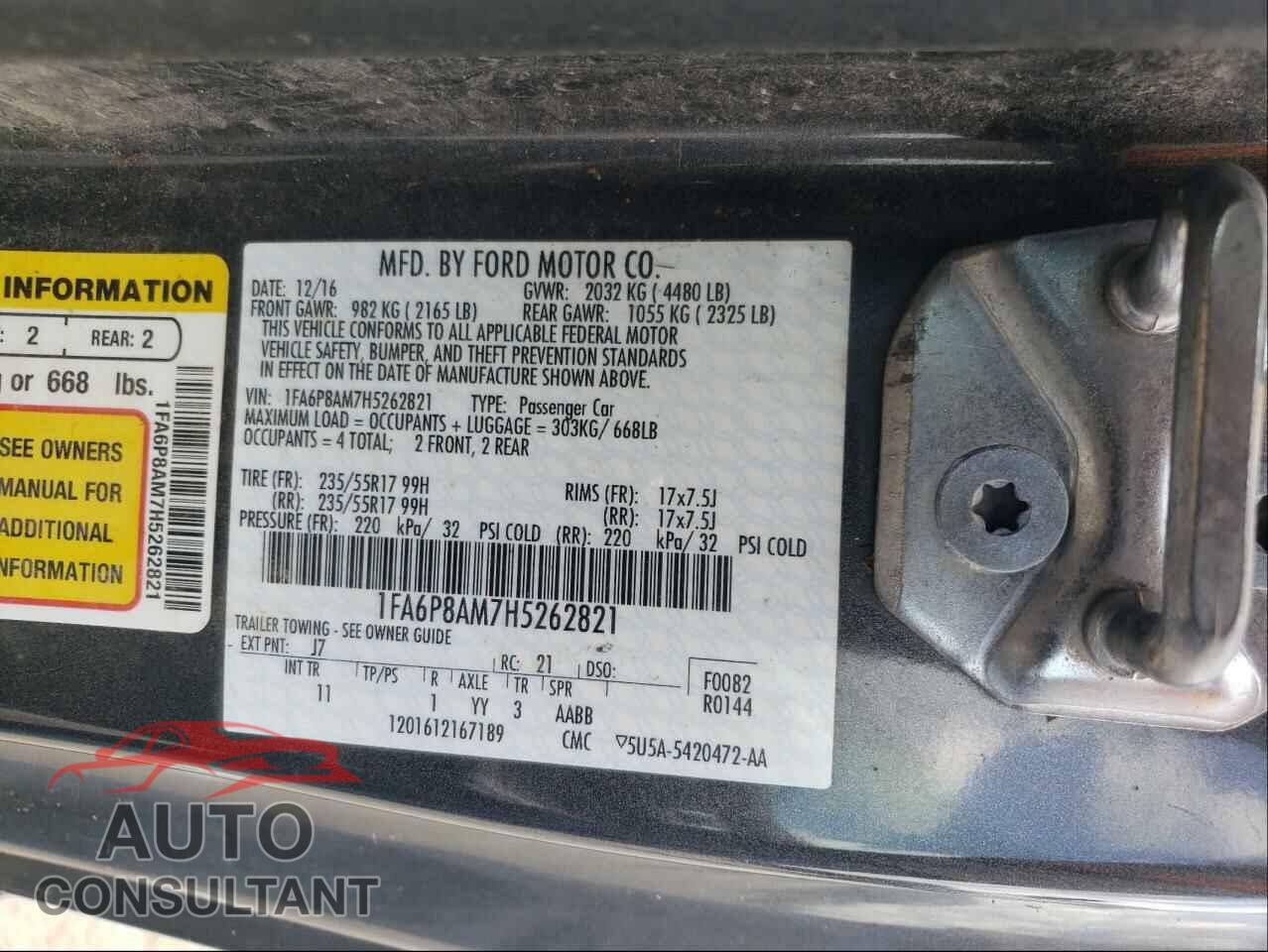 FORD MUSTANG 2017 - 1FA6P8AM7H5262821