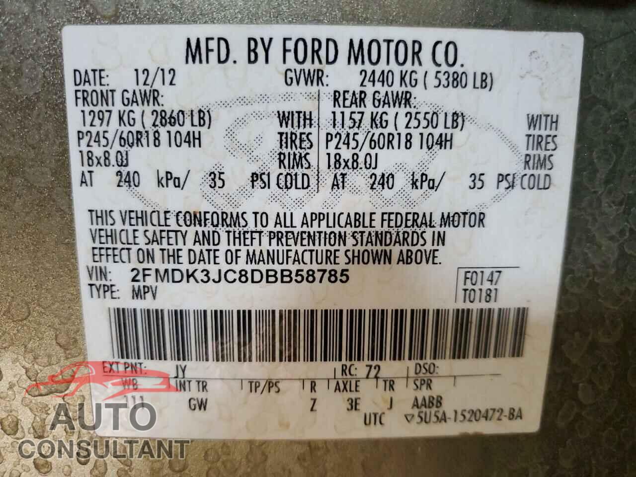 FORD EDGE 2013 - 2FMDK3JC8DBB58785
