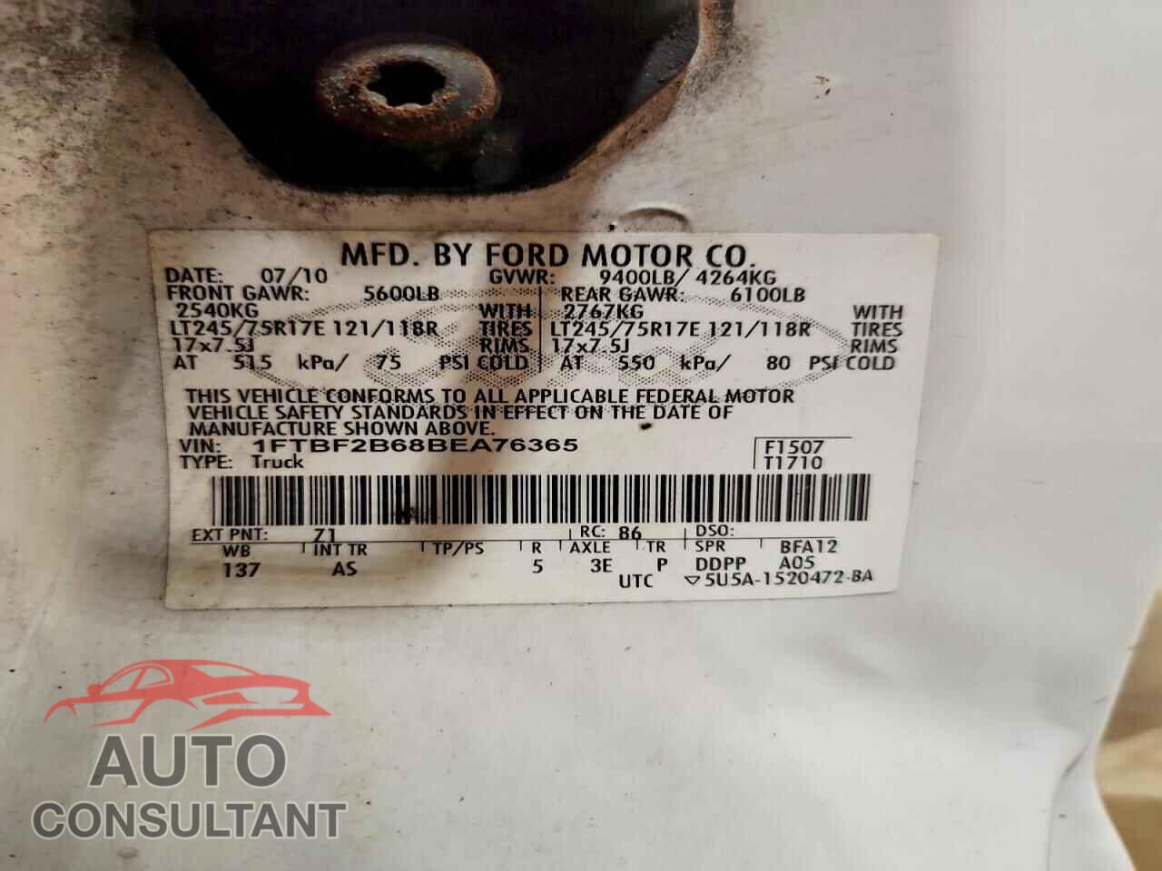 FORD F250 2011 - 1FTBF2B68BEA76365