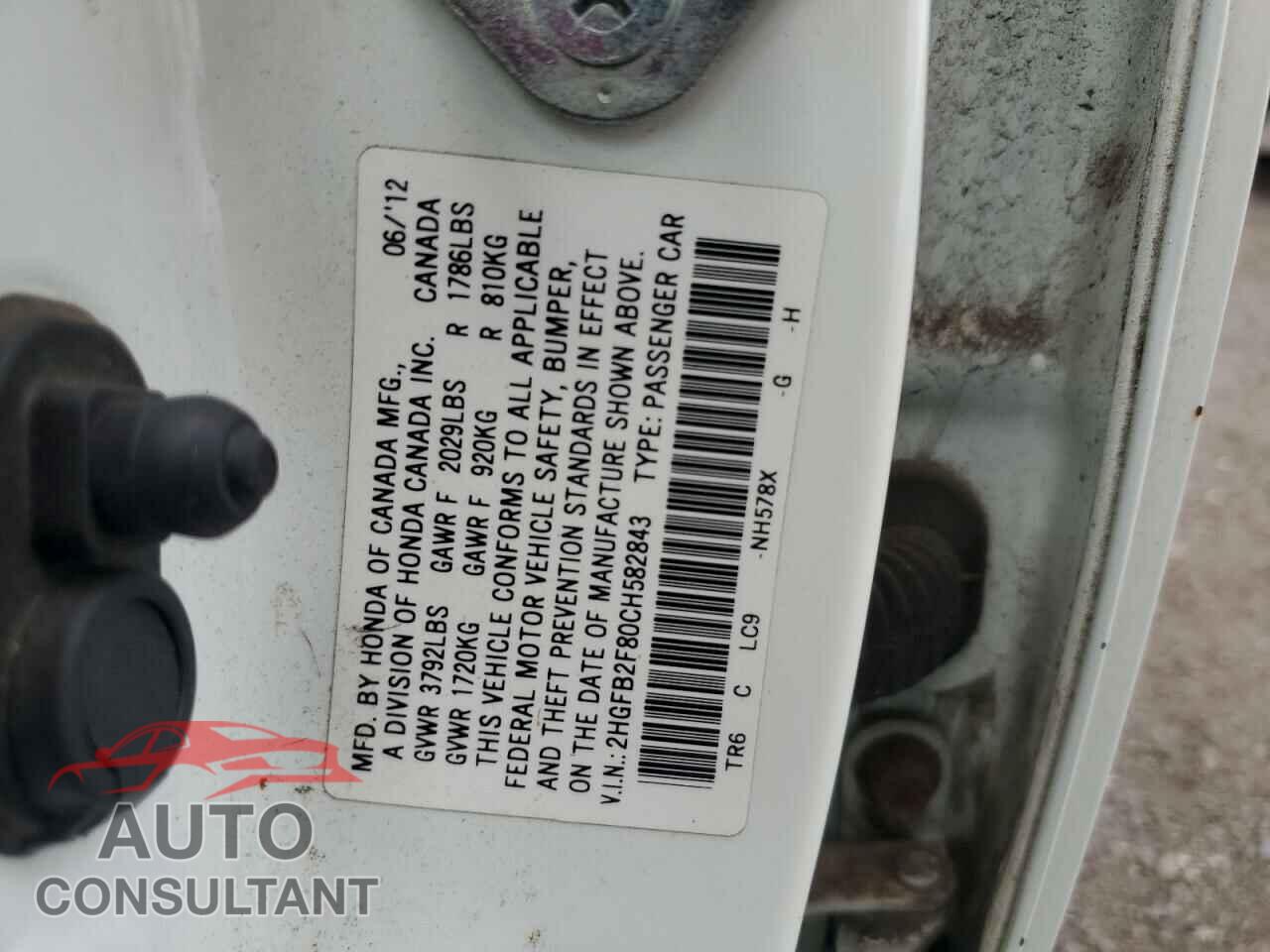 HONDA CIVIC 2012 - 2HGFB2F80CH582843