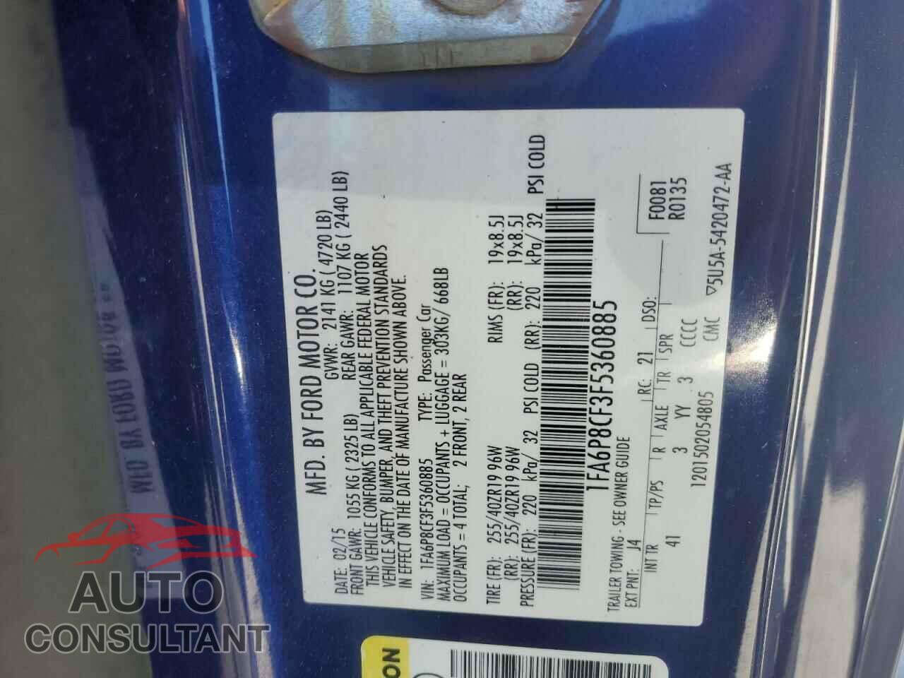 FORD MUSTANG 2015 - 1FA6P8CF3F5360885