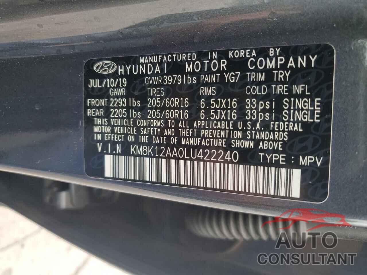 HYUNDAI KONA 2020 - KM8K12AA0LU422240
