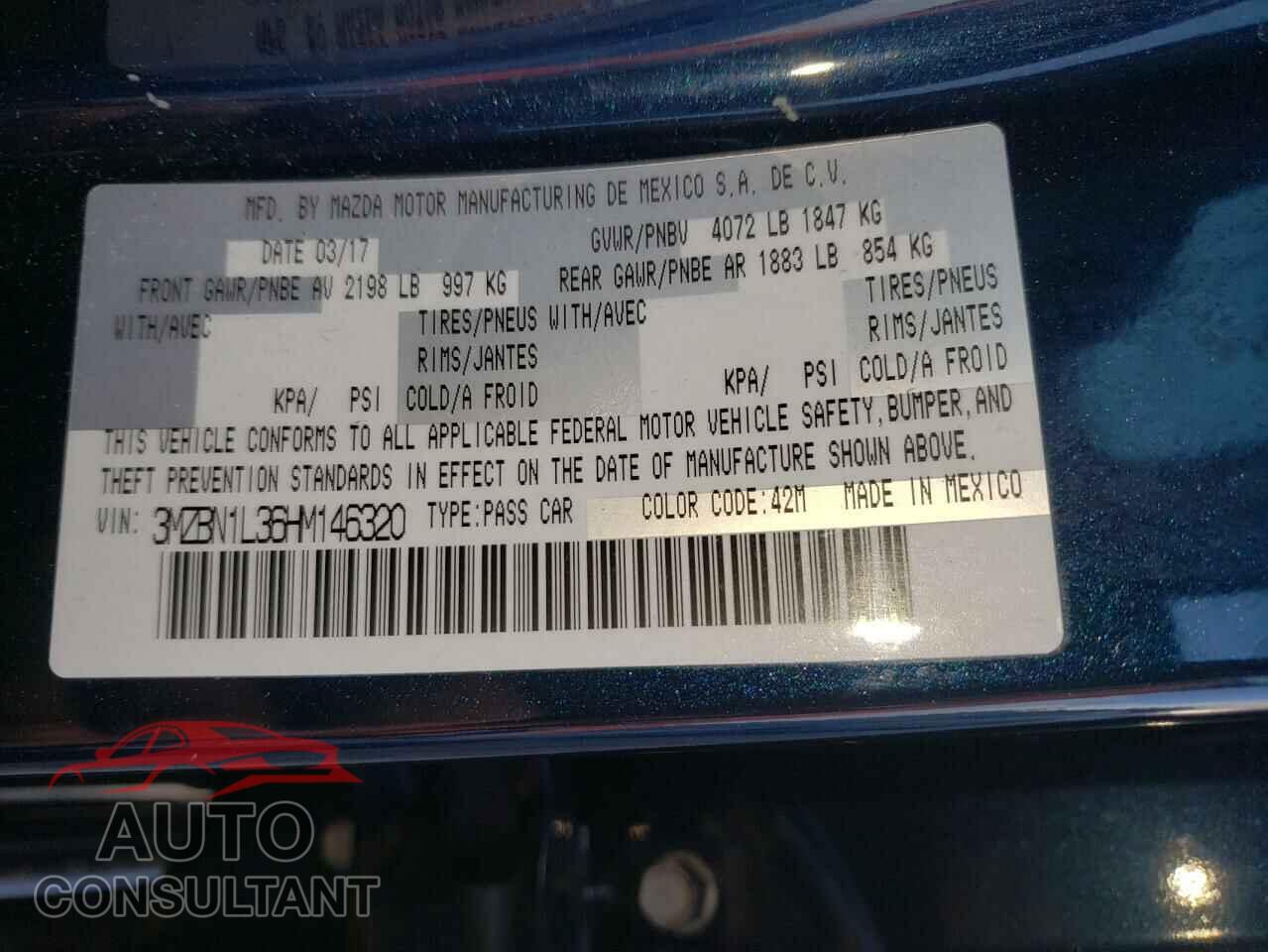 MAZDA 3 2017 - 3MZBN1L36HM146320
