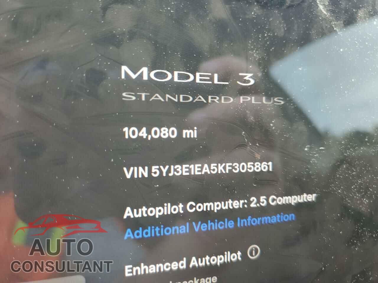 TESLA MODEL 3 2019 - 5YJ3E1EA5KF305861