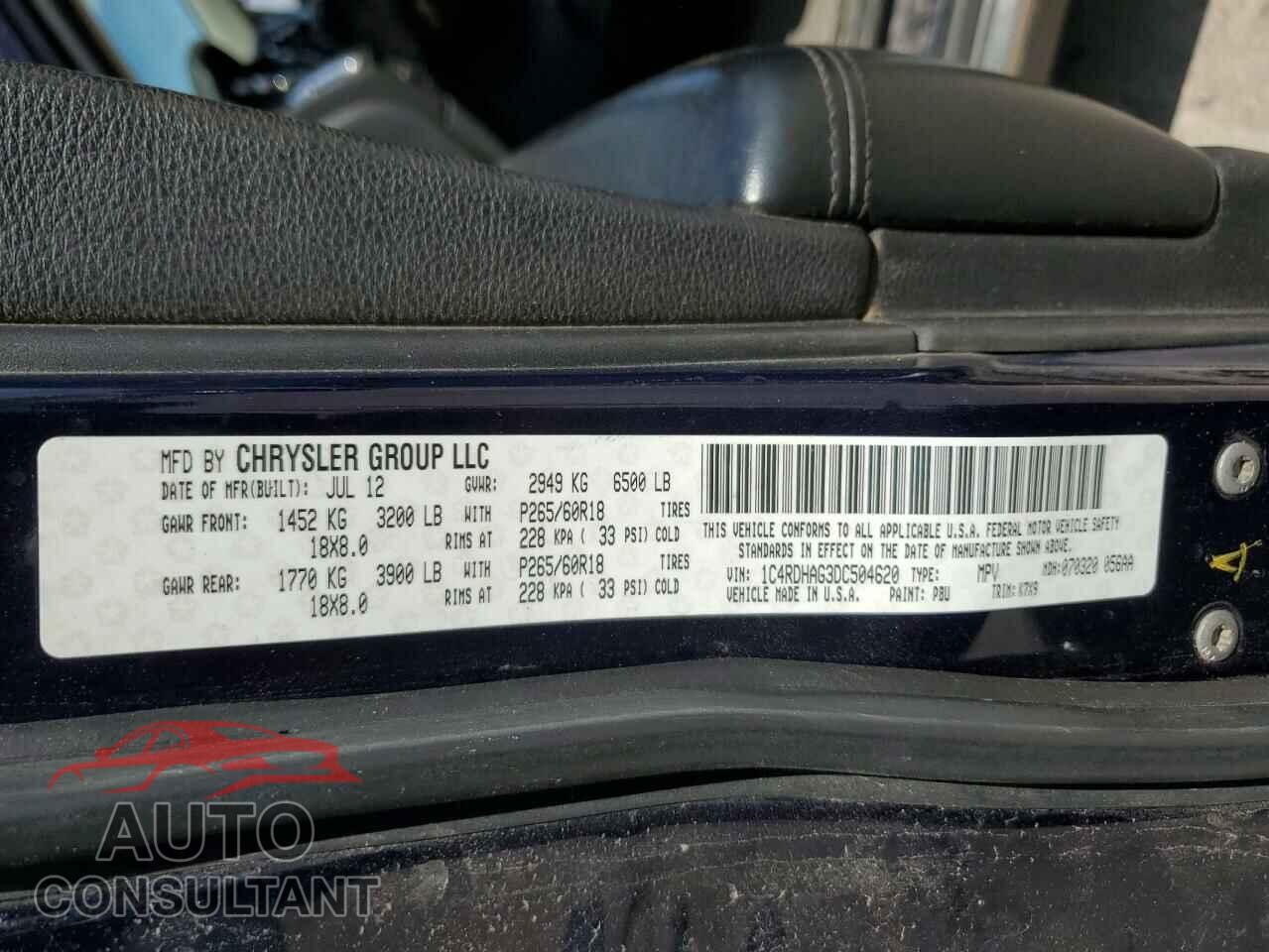 DODGE DURANGO 2013 - 1C4RDHAG3DC504620
