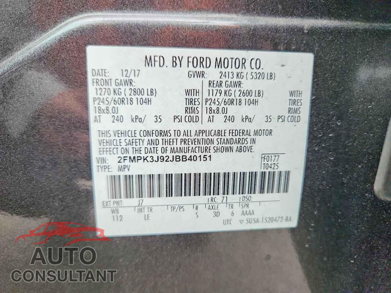FORD EDGE 2018 - 2FMPK3J92JBB40151