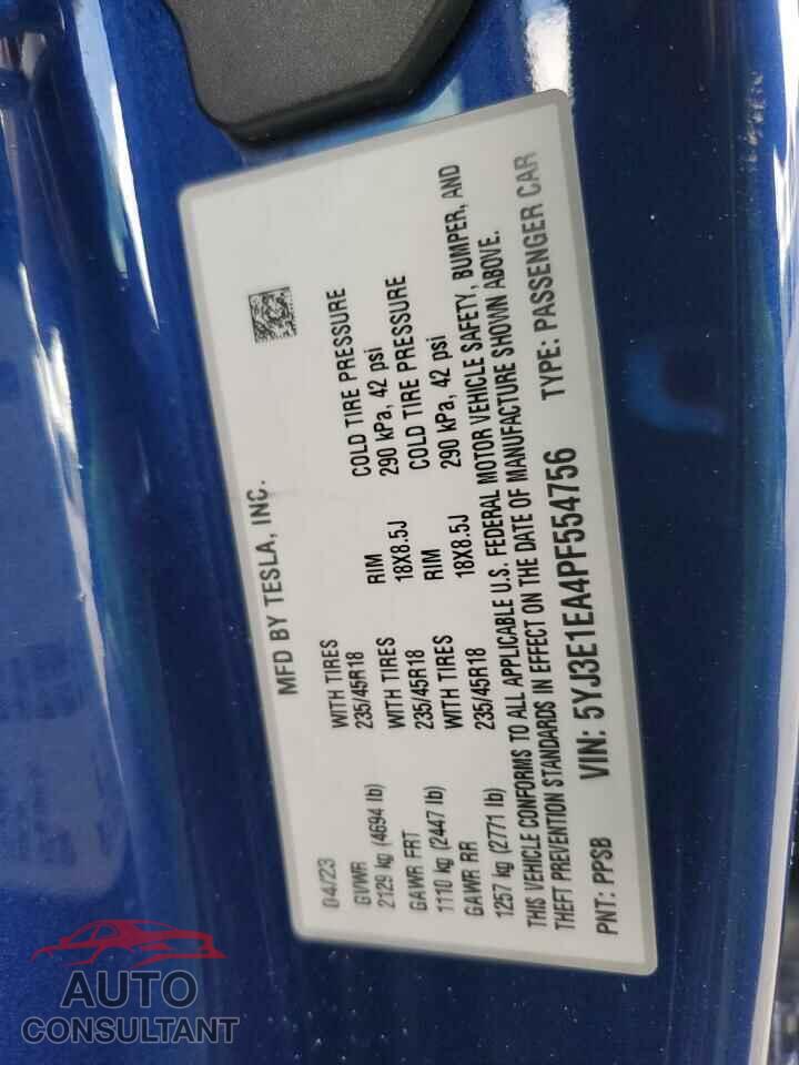 TESLA MODEL 3 2023 - 5YJ3E1EA4PF554756