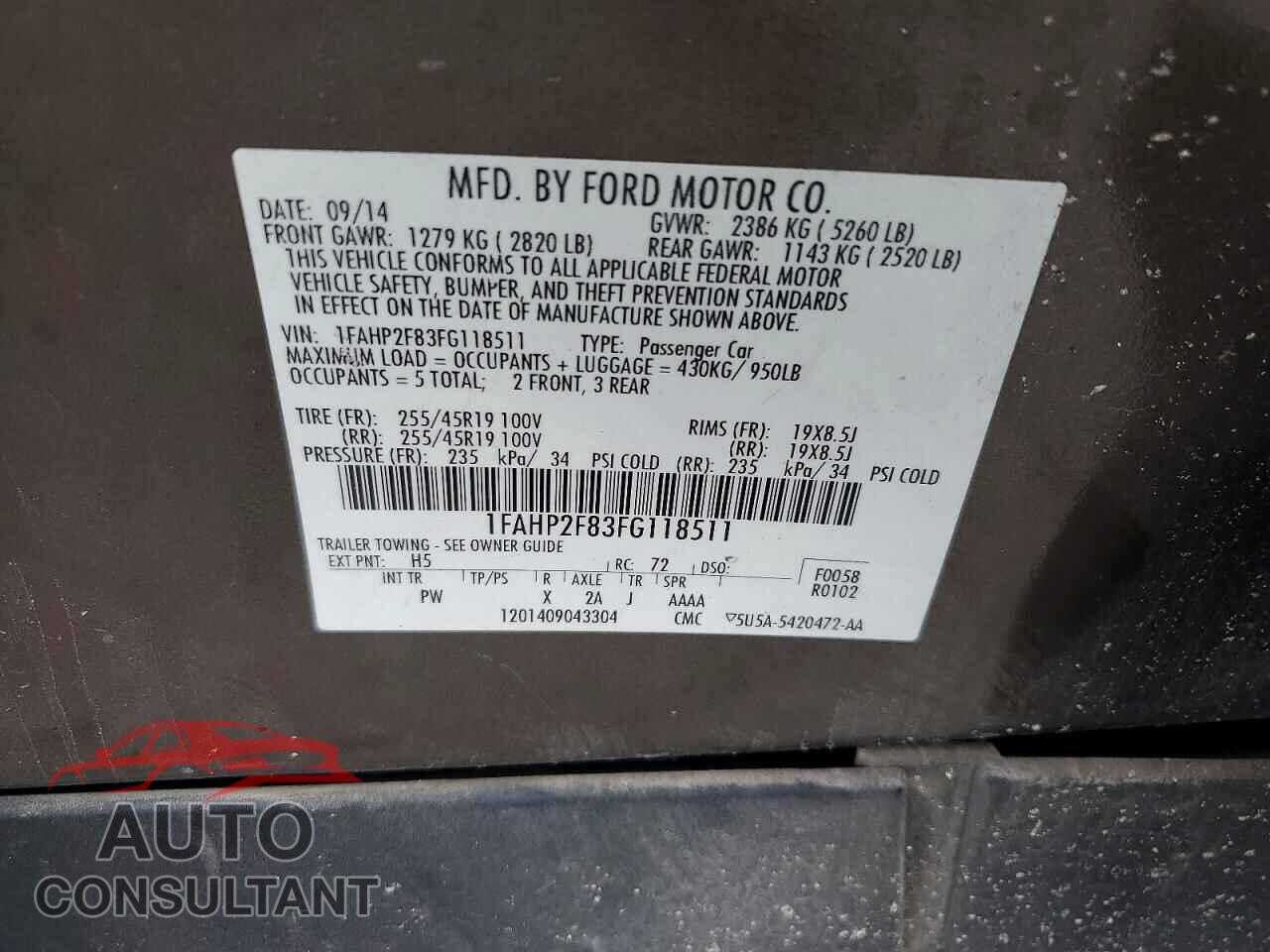 FORD TAURUS 2015 - 1FAHP2F83FG118511