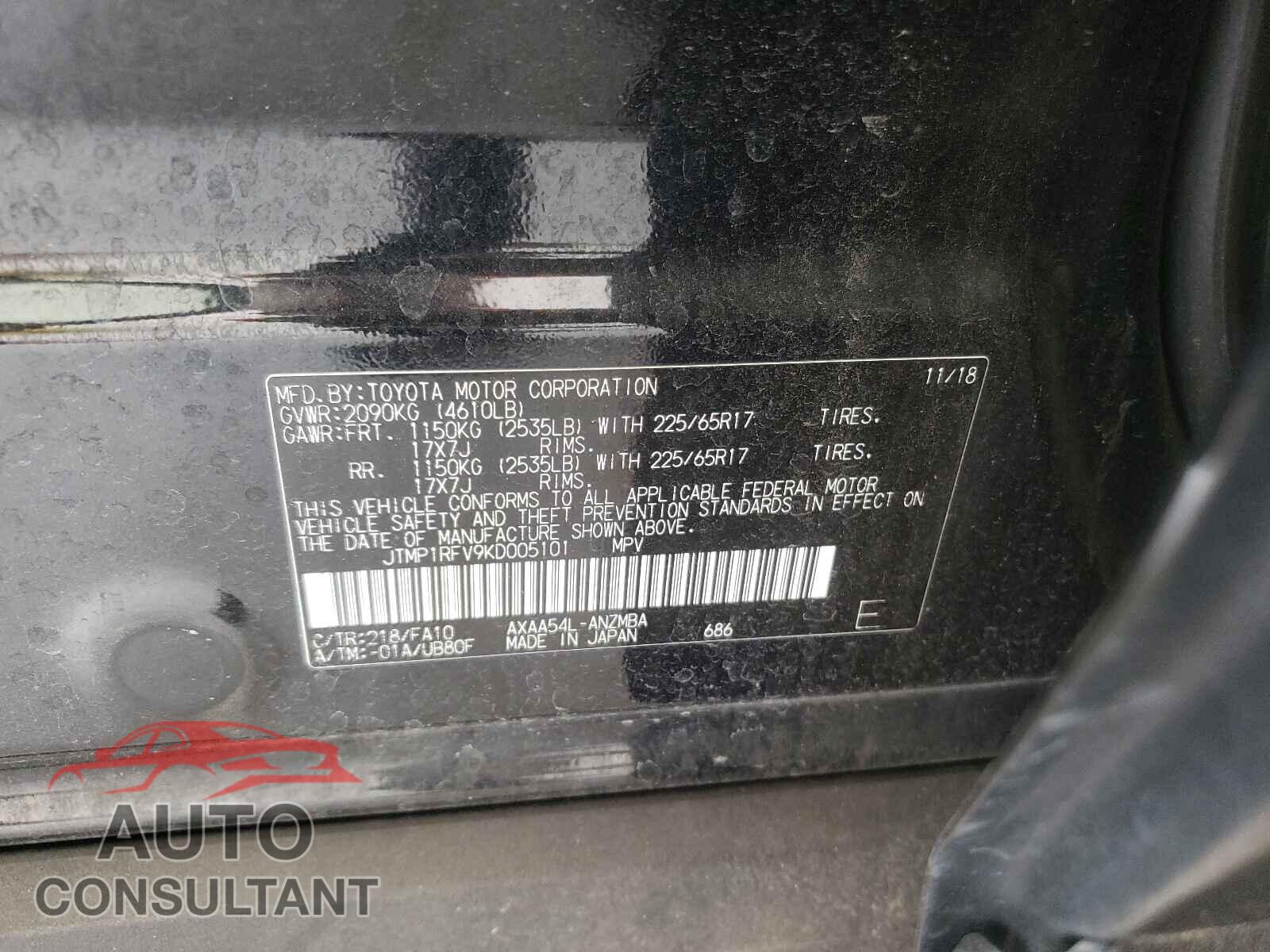 TOYOTA RAV4 2019 - JTMP1RFV9KD005101