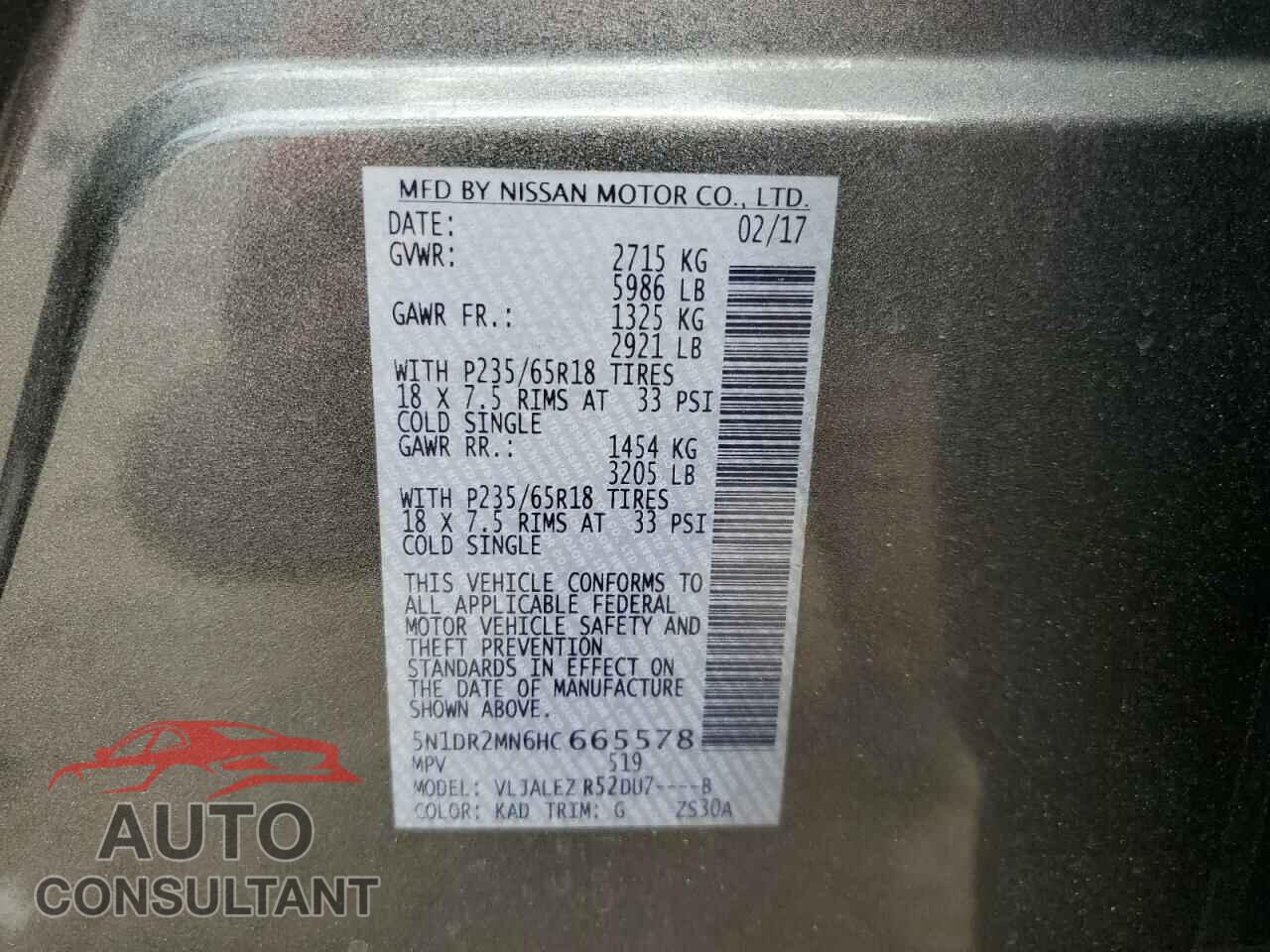 NISSAN PATHFINDER 2017 - 5N1DR2MN6HC665578
