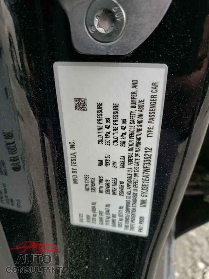 TESLA MODEL 3 2022 - 5YJ3E1EA7NF336212
