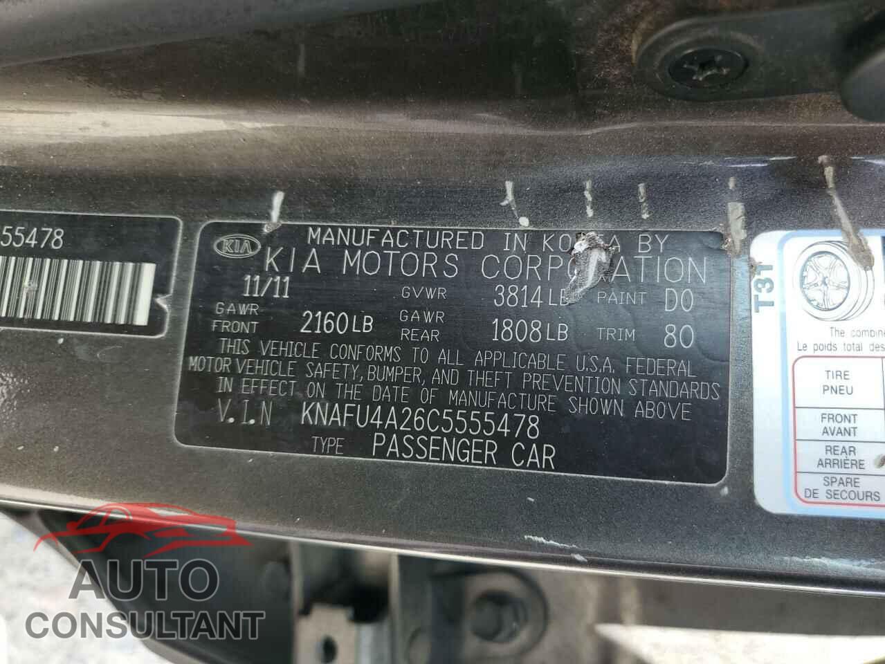 KIA FORTE 2012 - KNAFU4A26C5555478
