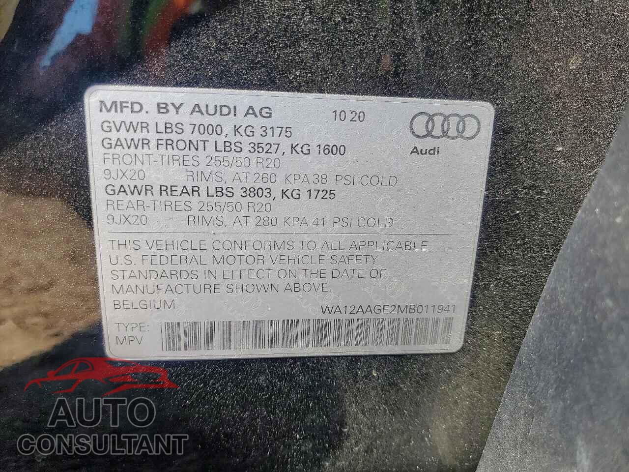 AUDI E-TRON 2021 - WA12AAGE2MB011941