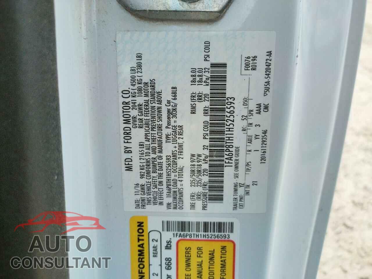 FORD MUSTANG 2017 - 1FA6P8TH1H5256593