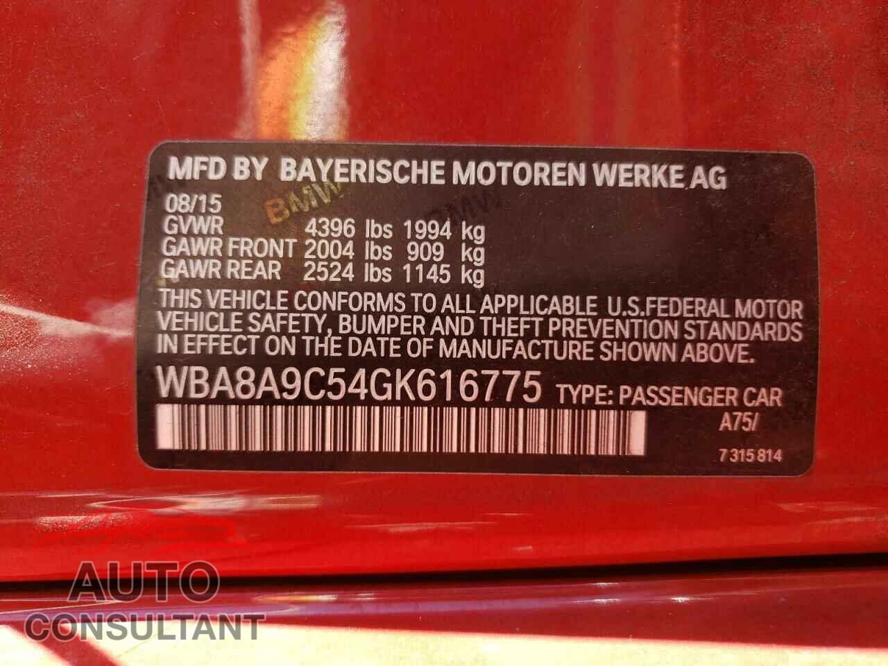 BMW 3 SERIES 2016 - WBA8A9C54GK616775