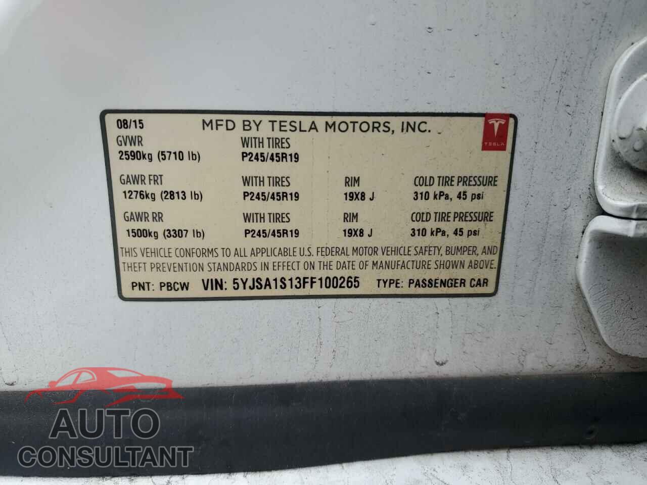 TESLA MODEL S 2015 - 5YJSA1S13FF100265