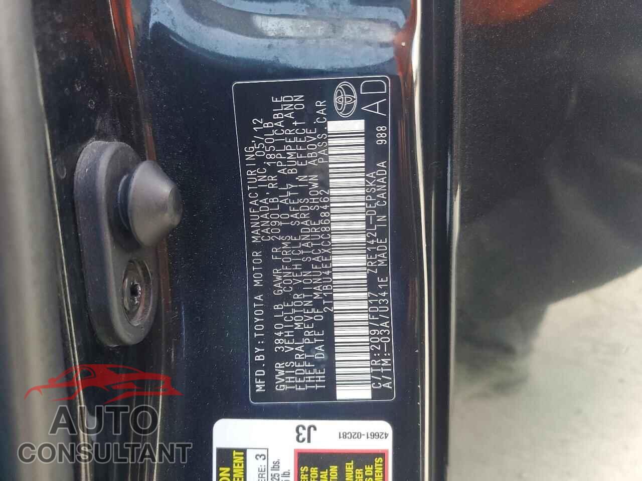 TOYOTA COROLLA 2012 - 2T1BU4EEXCC868462