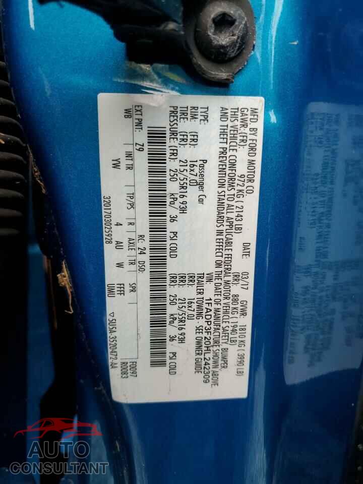 FORD FOCUS 2017 - 1FADP3F20HL242309