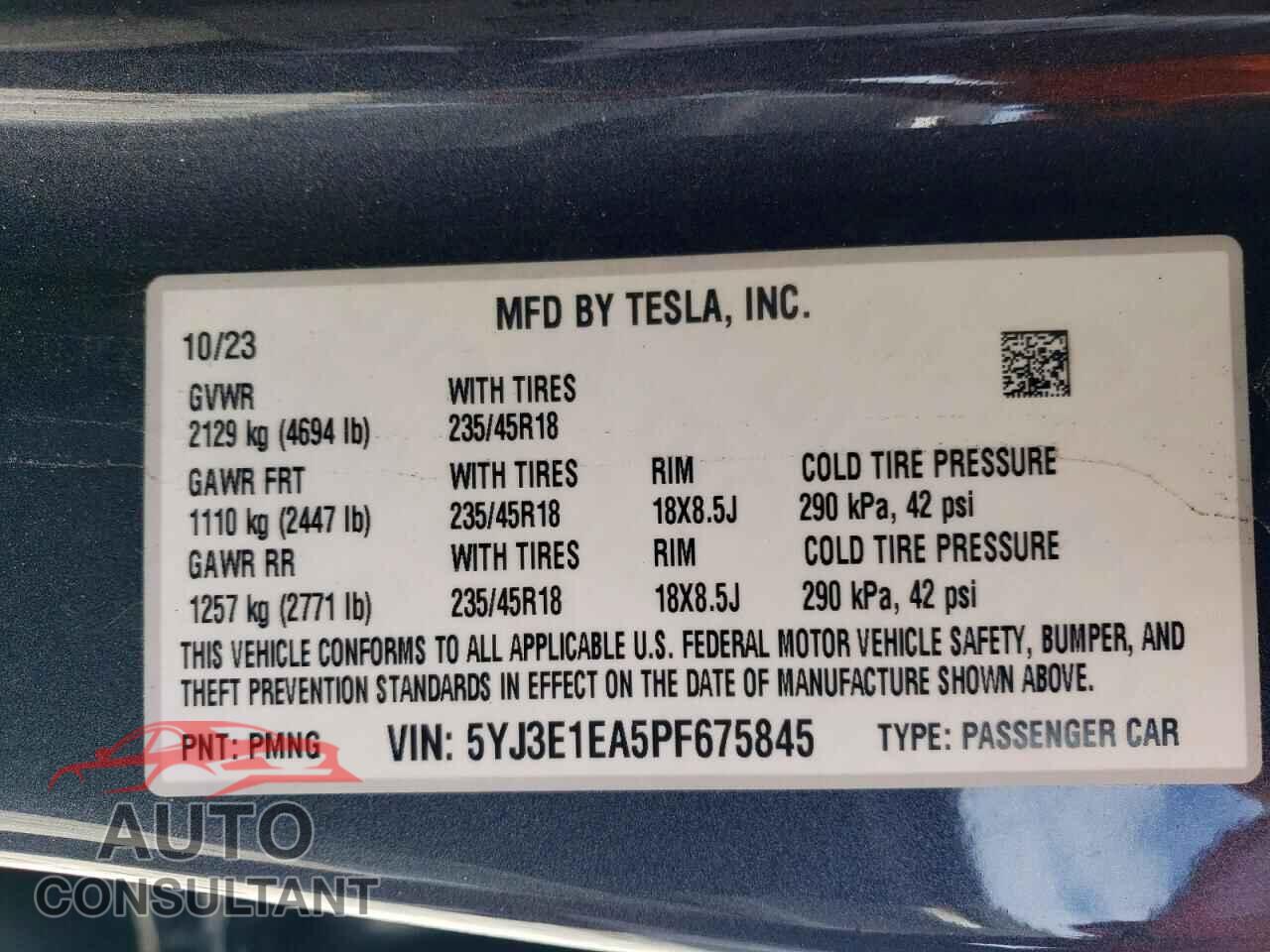 TESLA MODEL 3 2023 - 5YJ3E1EA5PF675845