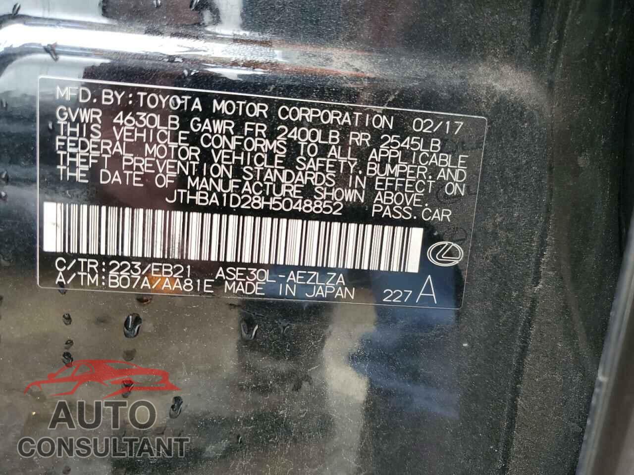 LEXUS IS 2017 - JTHBA1D28H5048852
