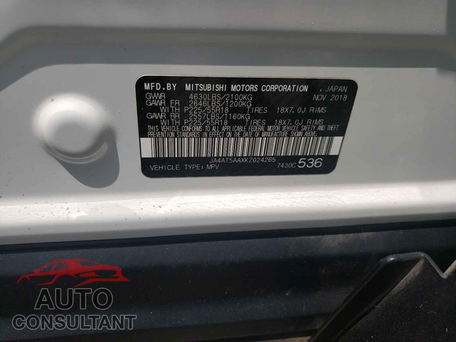 MITSUBISHI ECLIPSE 2019 - JA4AT5AAXKZ024265