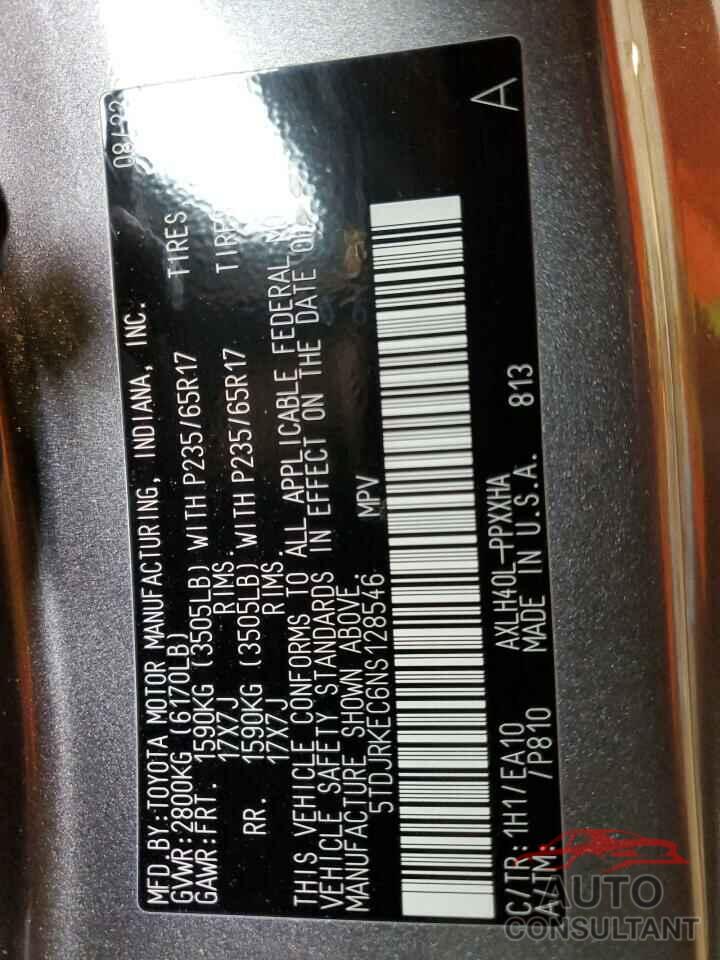 TOYOTA All Models 2022 - 5TDJRKEC6NS128546