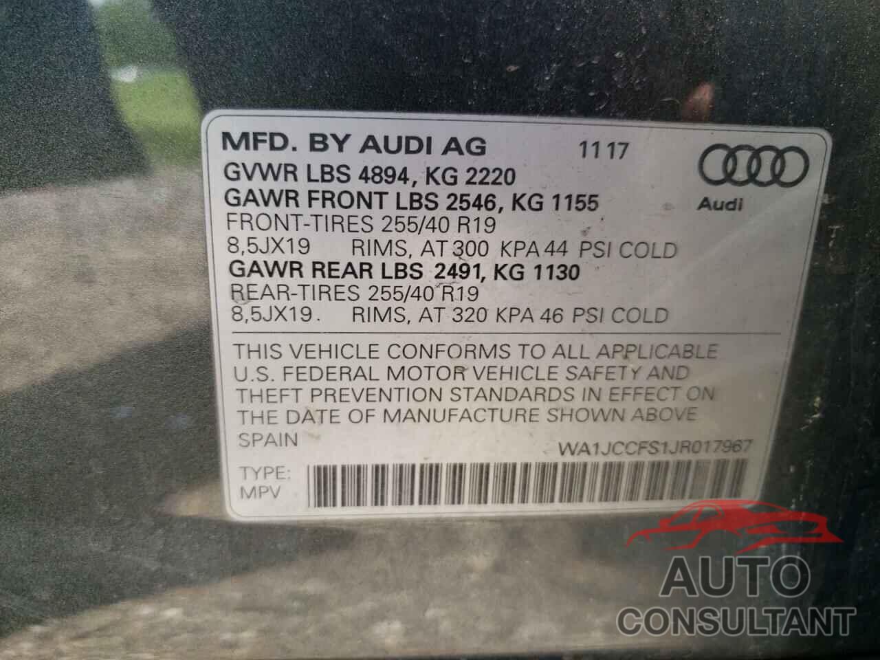 AUDI Q3 2018 - WA1JCCFS1JR017967