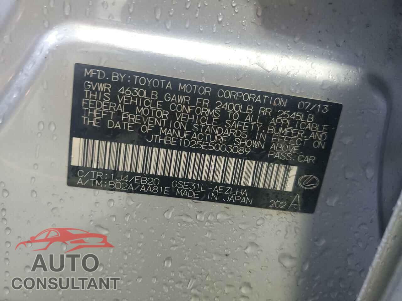 LEXUS IS 2014 - JTHBE1D25E5003089