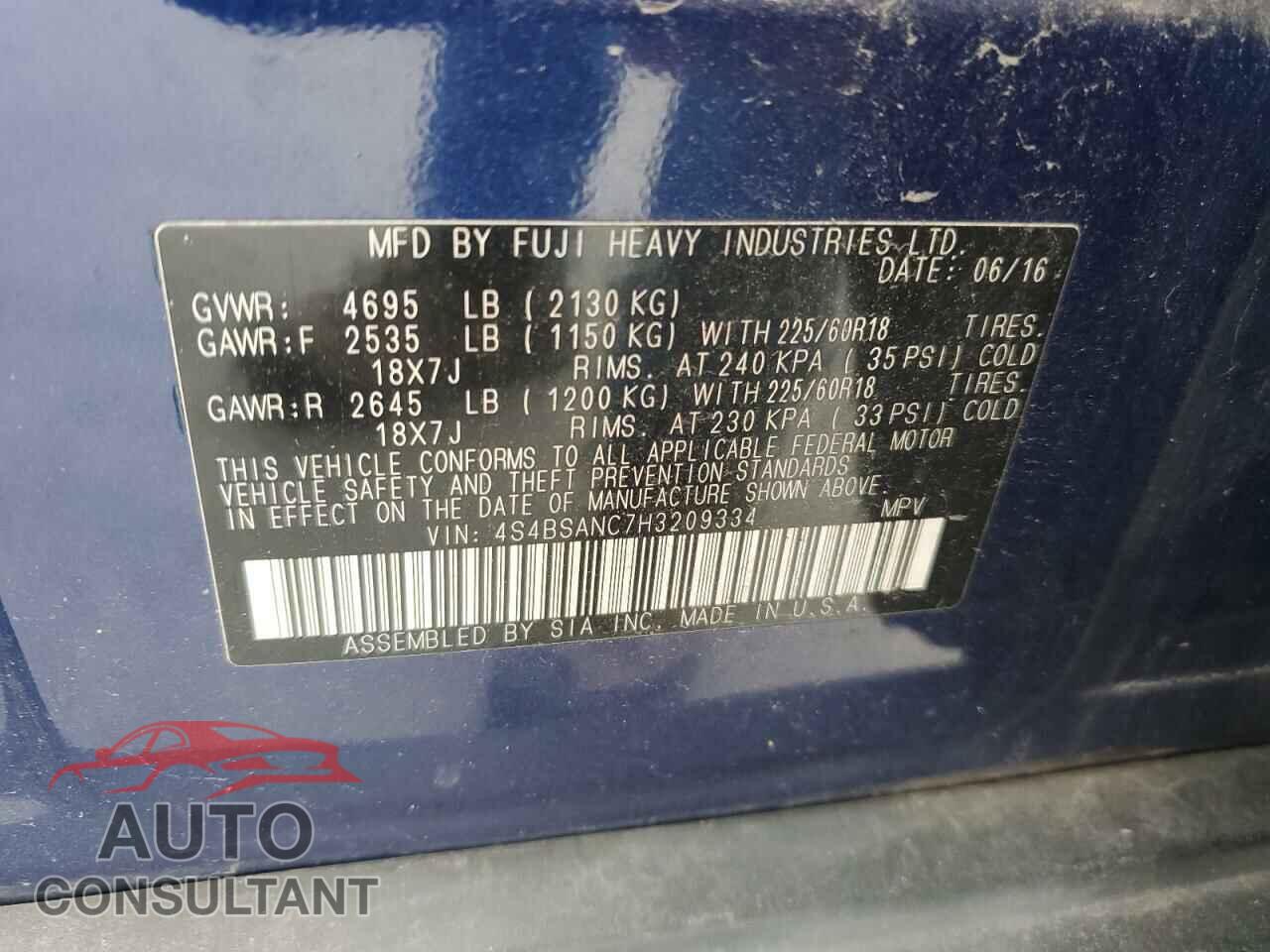 SUBARU OUTBACK 2017 - 4S4BSANC7H3209334