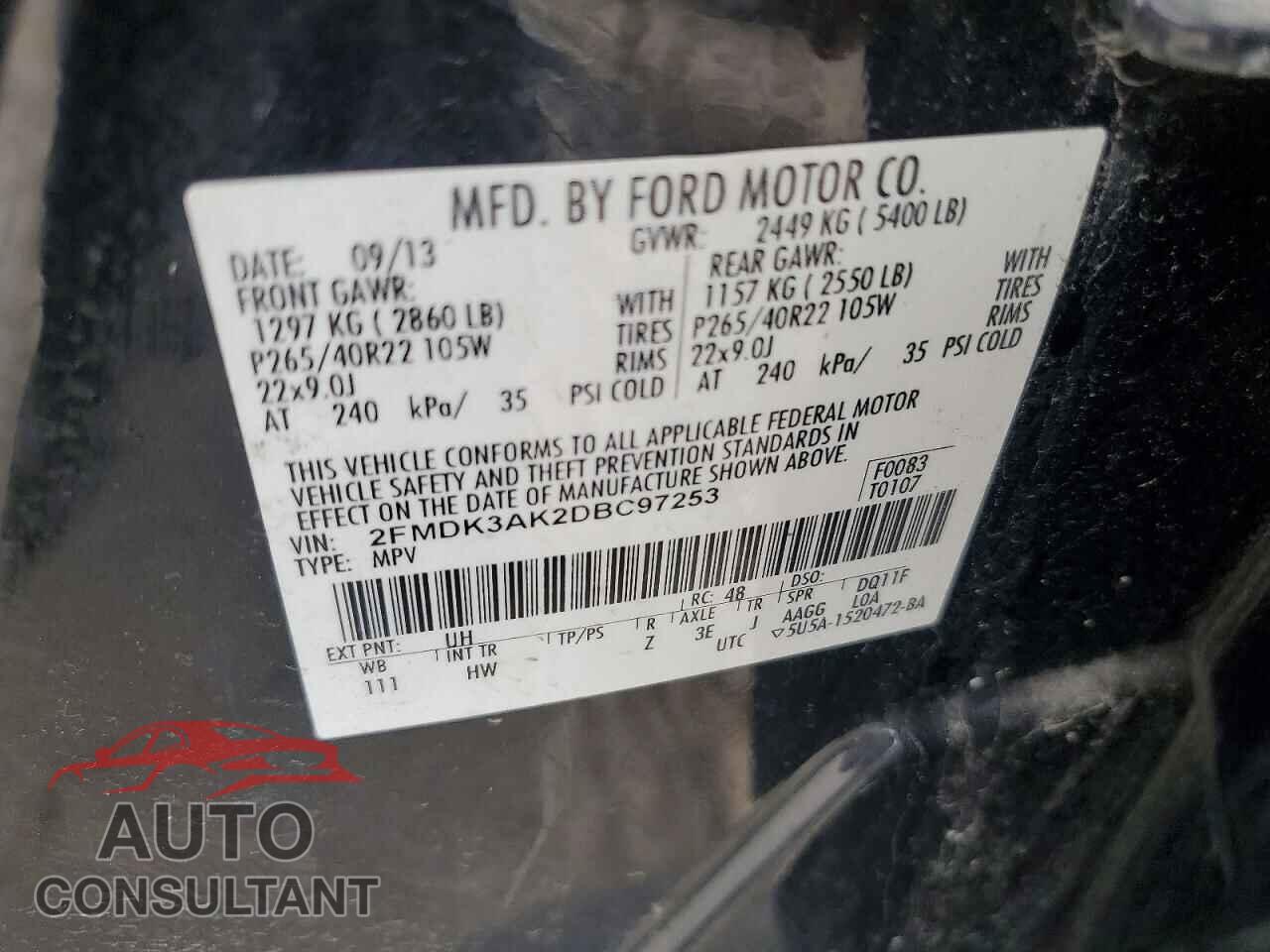 FORD EDGE 2013 - 2FMDK3AK2DBC97253