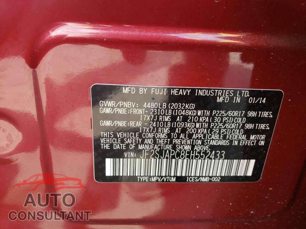 SUBARU FORESTER 2014 - JF2SJAPC8EH552433