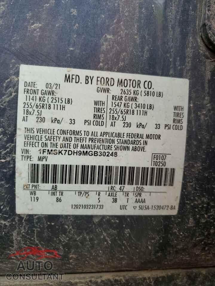 FORD EXPLORER 2021 - 1FMSK7DH9MGB30248