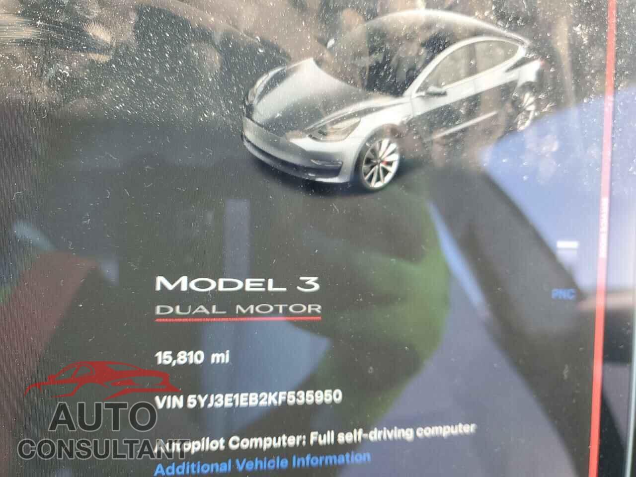 TESLA MODEL 3 2019 - 5YJ3E1EB2KF535950