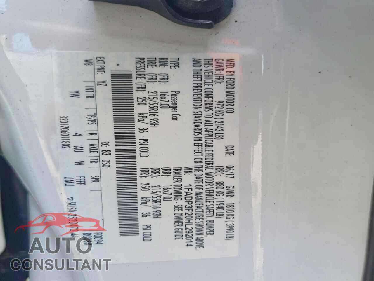 FORD FOCUS 2017 - 1FADP3F20HL292014