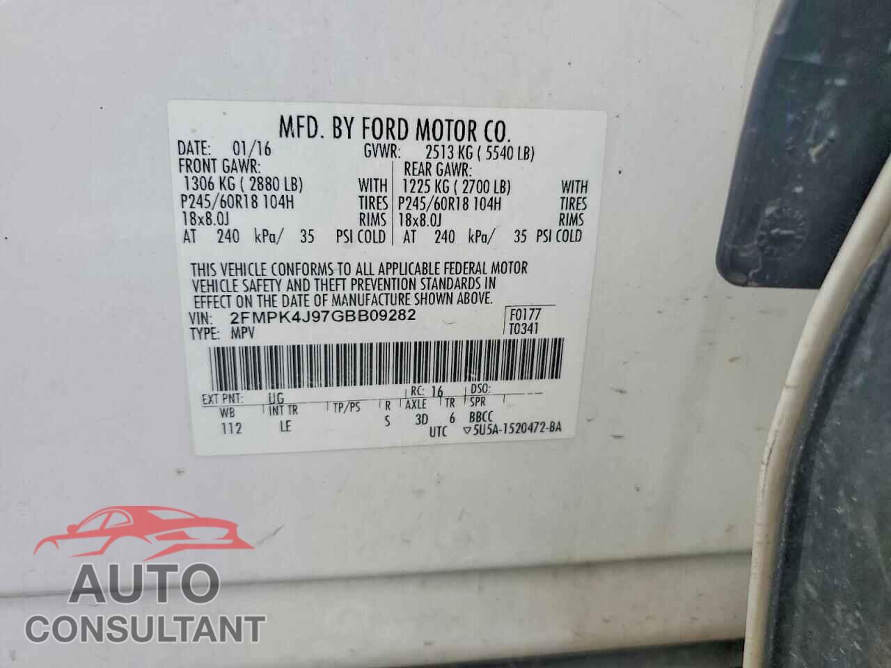 FORD EDGE 2016 - 2FMPK4J97GBB09282