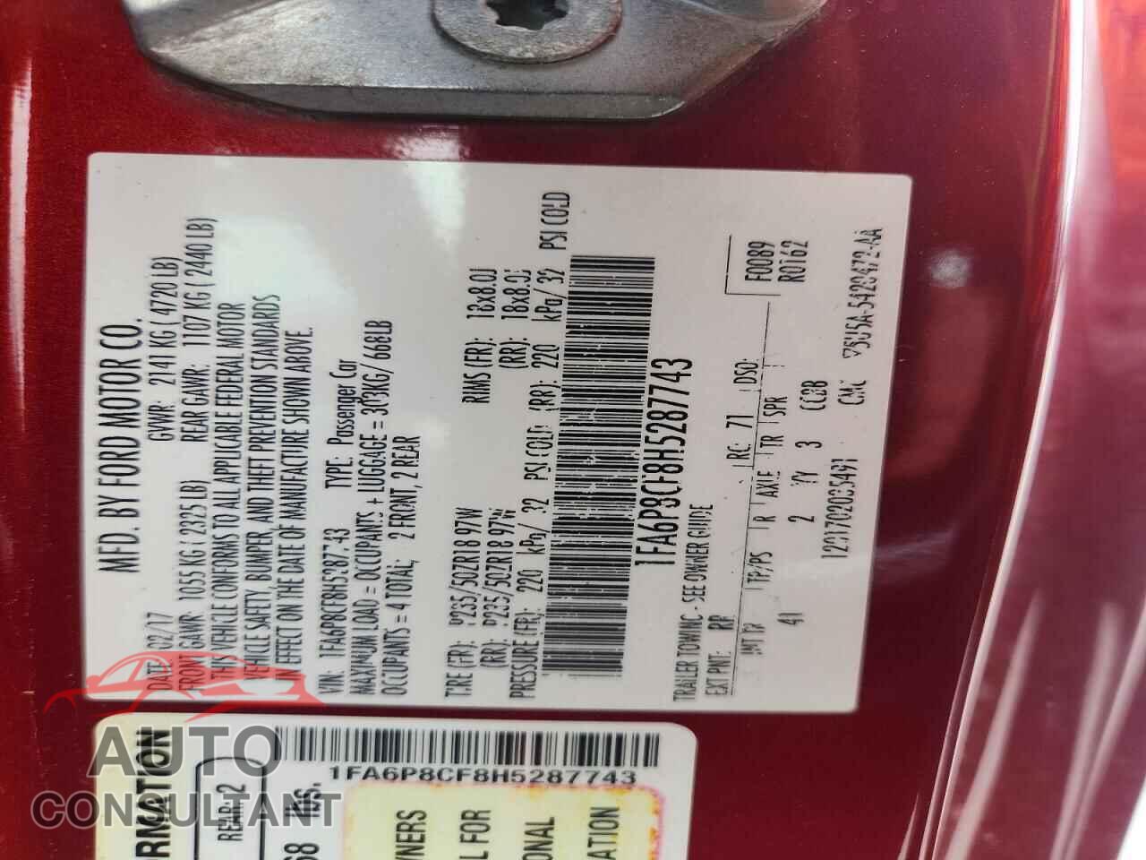 FORD MUSTANG 2017 - 1FA6P8CF8H5287743