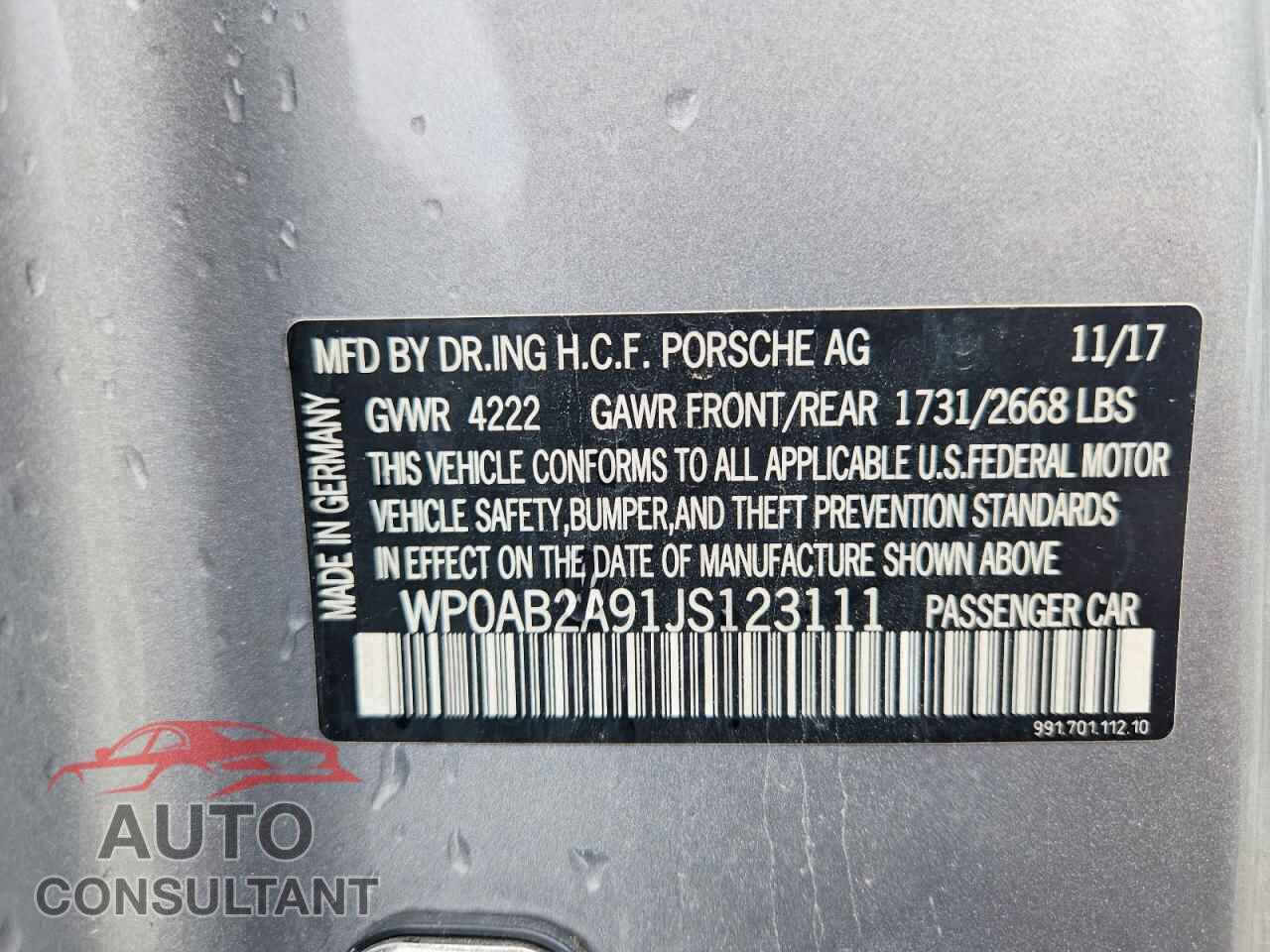 PORSCHE 911 2018 - WP0AB2A91JS123111