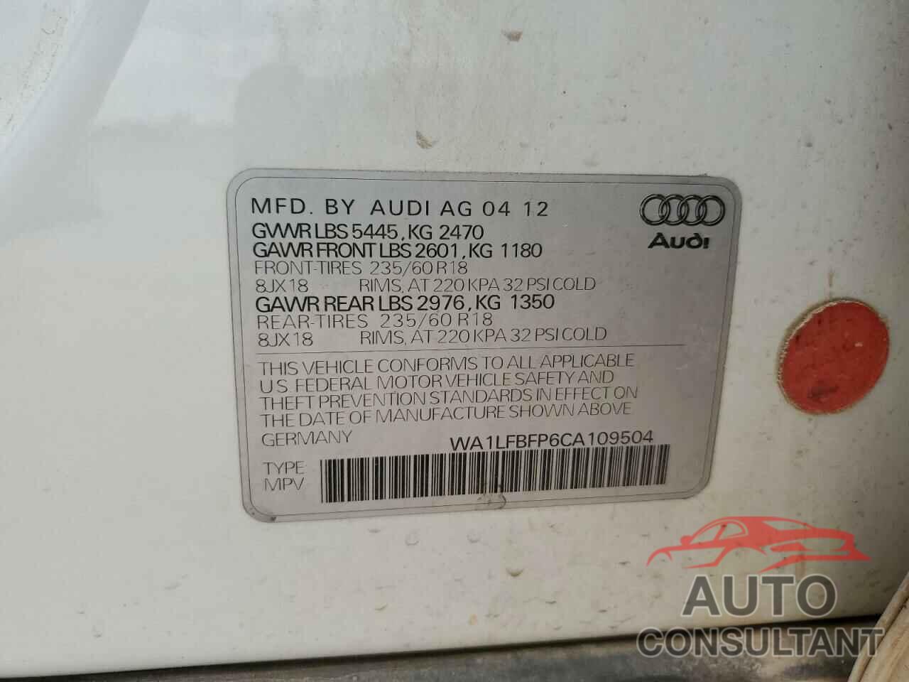 AUDI Q5 2012 - WA1LFBFP6CA109504