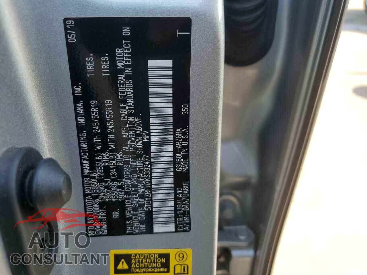 TOYOTA HIGHLANDER 2019 - 5TDYZRFH7KS332477