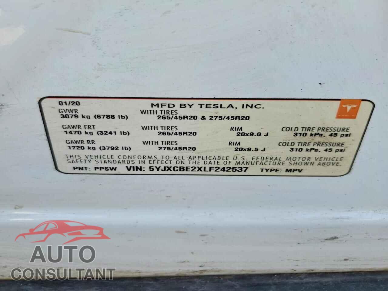 TESLA MODEL X 2020 - 5YJXCBE2XLF242537