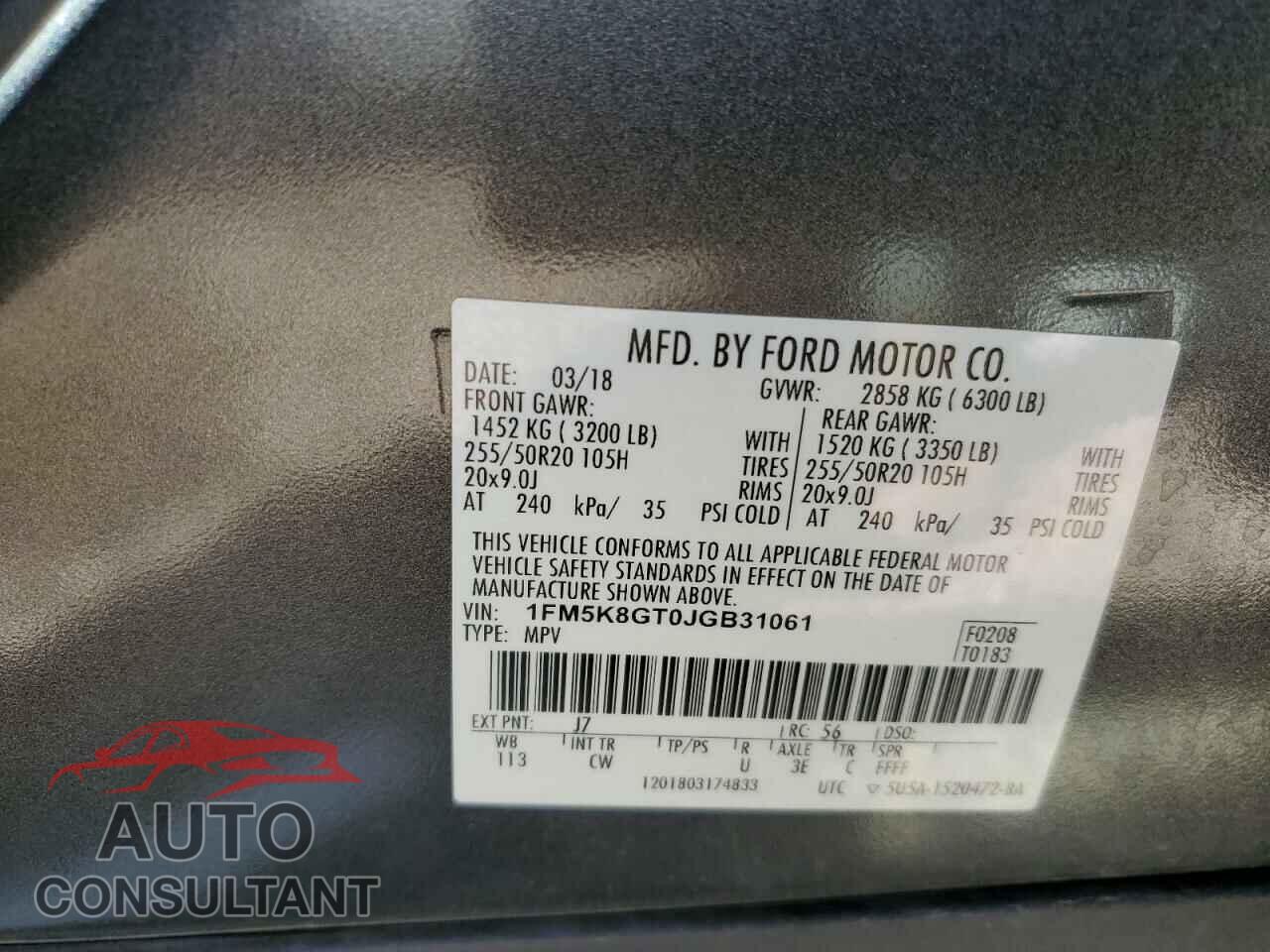 FORD EXPLORER 2018 - 1FM5K8GT0JGB31061