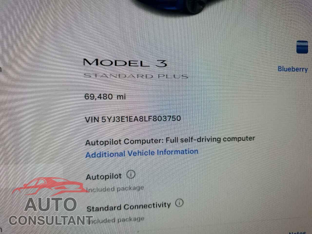 TESLA MODEL 3 2020 - 5YJ3E1EA8LF803750