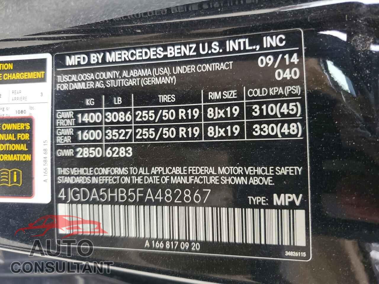 MERCEDES-BENZ M-CLASS 2015 - 4JGDA5HB5FA482867