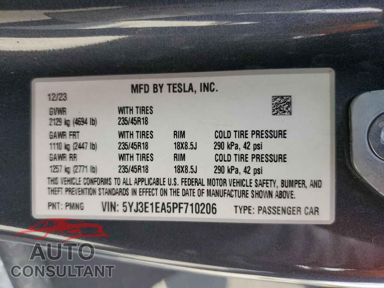 TESLA MODEL 3 2023 - 5YJ3E1EA5PF710206